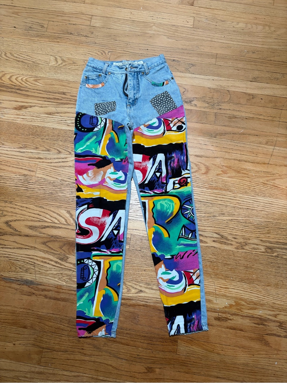 Paint-Splashed Skinny Jeans with Multicolor Graffiti Panels